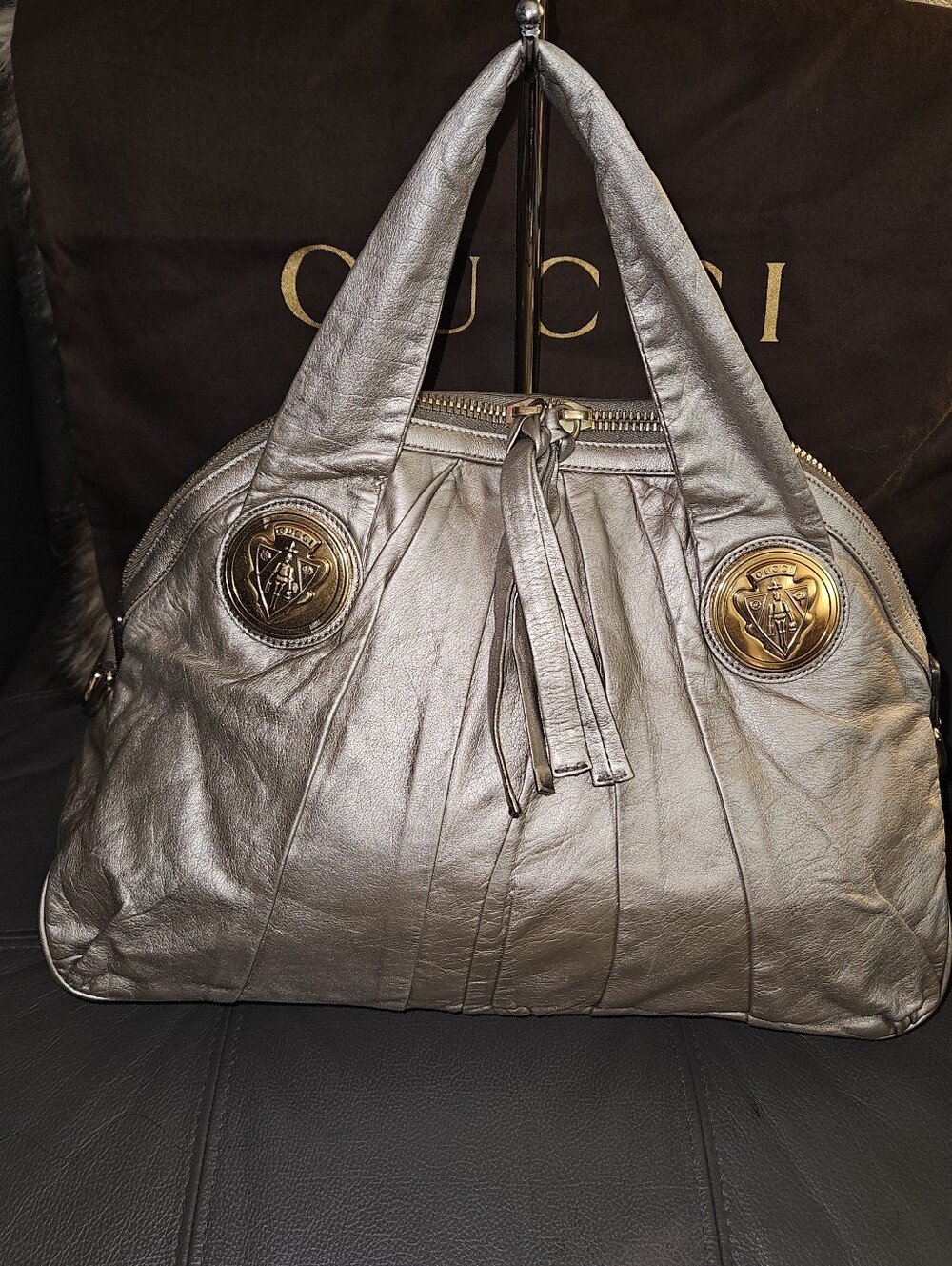 Gucci Metallic Silver Leather Large Hysteria Top Handle Bag - Picture 6 of 11